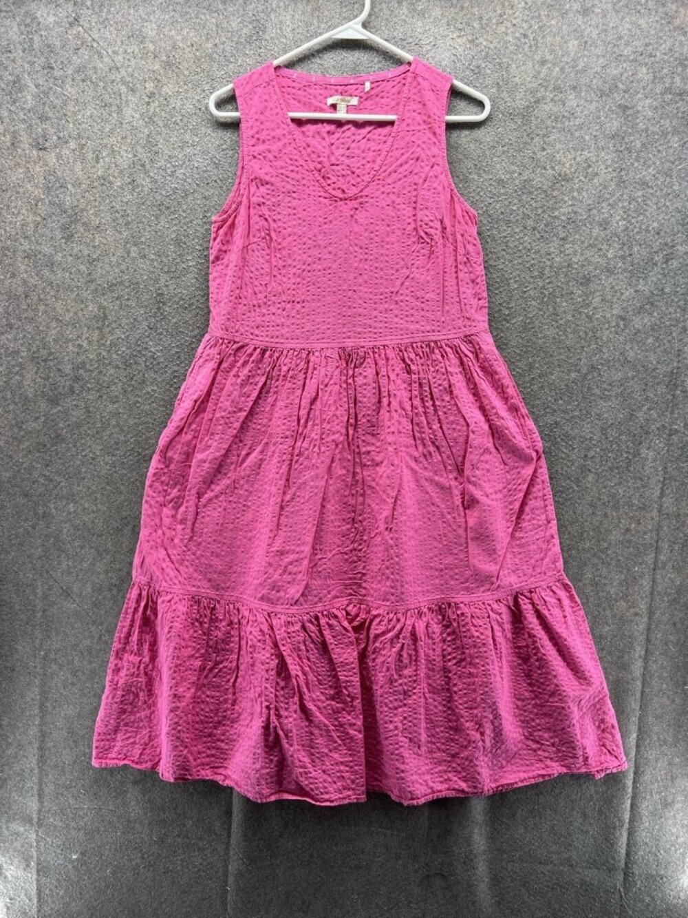 Barbour Dress Womens 4 Pink Scoop Neck Sleeveless Textured Tiered Sundress
